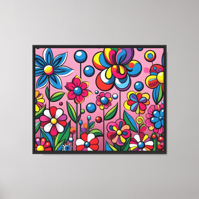 Lienzo Flores de colores dibujadas - (Anverso)
