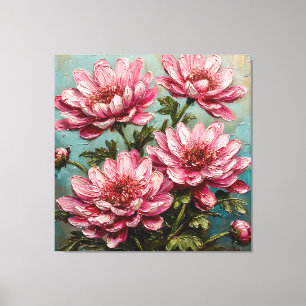 Lienzo Flores de crisantemo rosadas vibrantes