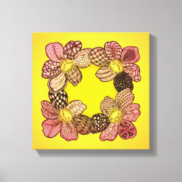 Lienzo Flores de Doodle en yegua, Naranja y oro