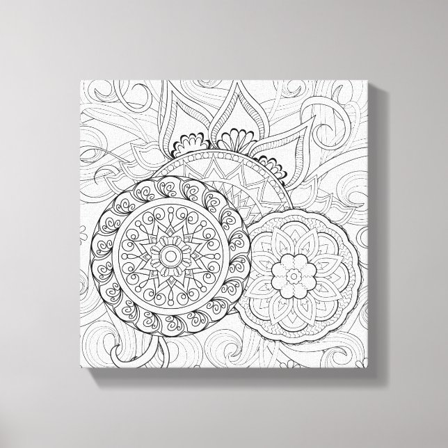 Lienzo Flores De Doodle Y Mandalas 6 (Anverso)