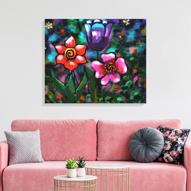 Lienzo Flores de flores extrañas púrpuras y azules extrav (Insitu (Sala de estar))