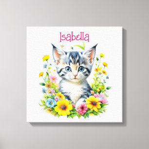 Lienzo Flores de gatito acuarela personalizadas