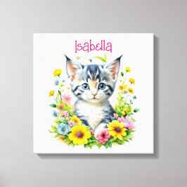 Lienzo Flores de gatito de acuarela personalizadas