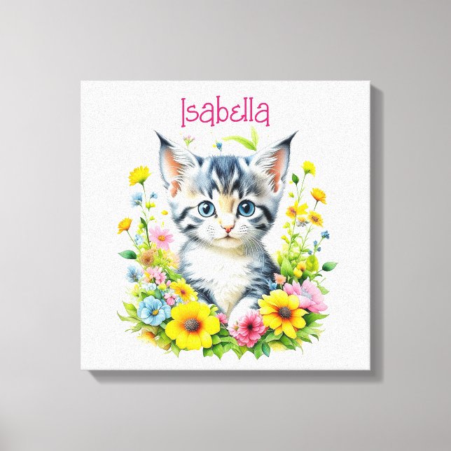 Lienzo Flores de gatito de acuarela personalizadas (Anverso)