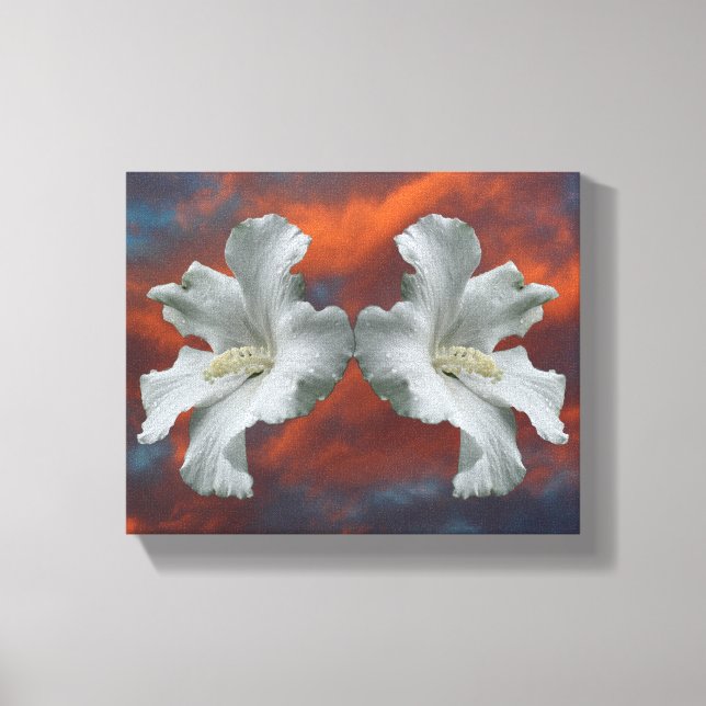 Lienzo Flores De Hibiscus Blancas En Un Cielo Dramático (Anverso)