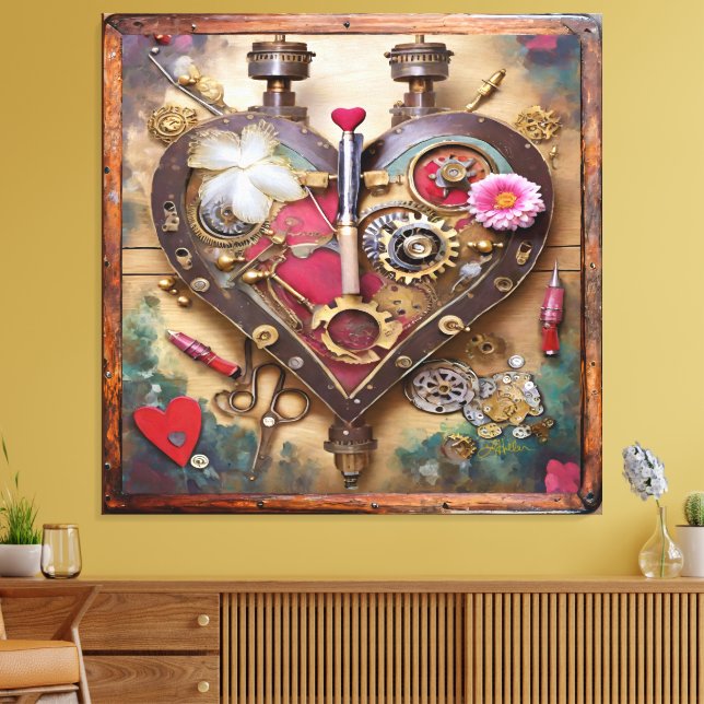 Lienzo Flores de Labial Corazón Serie Steampunk (Insitu (Sala de estar))
