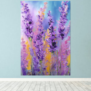 Lienzo Flores de lavanda rosa púrpura amarillas abstracta