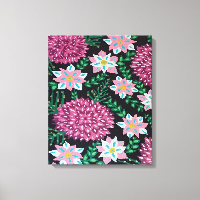 Lienzo Flores de magenta en negro (Anverso)