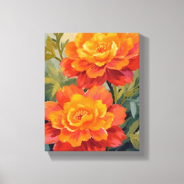 Lienzo Flores de Marigold Naranja Botánico Acuarela (Anverso)
