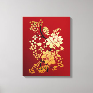 Lienzo Flores de oro orientales sobre rojo