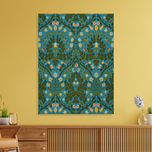 Lienzo Flores de Otoño Vintage Verde Azul William Morris