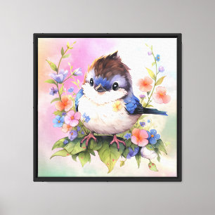 Lienzo Flores de pájaro hada Clipart de acuarela-73610