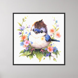 Lienzo Flores de pájaro hada Clipart de acuarela-73610