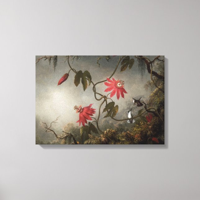 Lienzo Flores de pasión y colibríes por Martin Heade (Anverso)