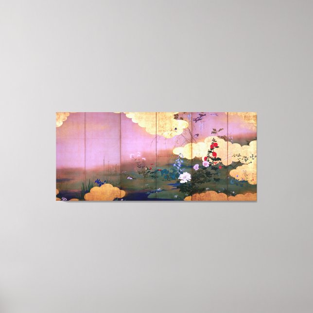 Lienzo Flores de Shibata Zeshin y pájaros de cuatro (Anverso)