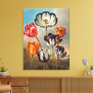 Lienzo Flores de Tulipán Variado Antiguo en un Paisaje