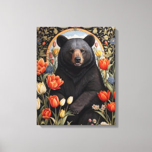 Lienzo Flores de tulipanes coloridas del oso negro