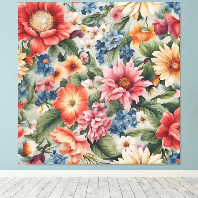 Lienzo Flores de verano coloridas y sofisticadas (Insitu (piso de madera))