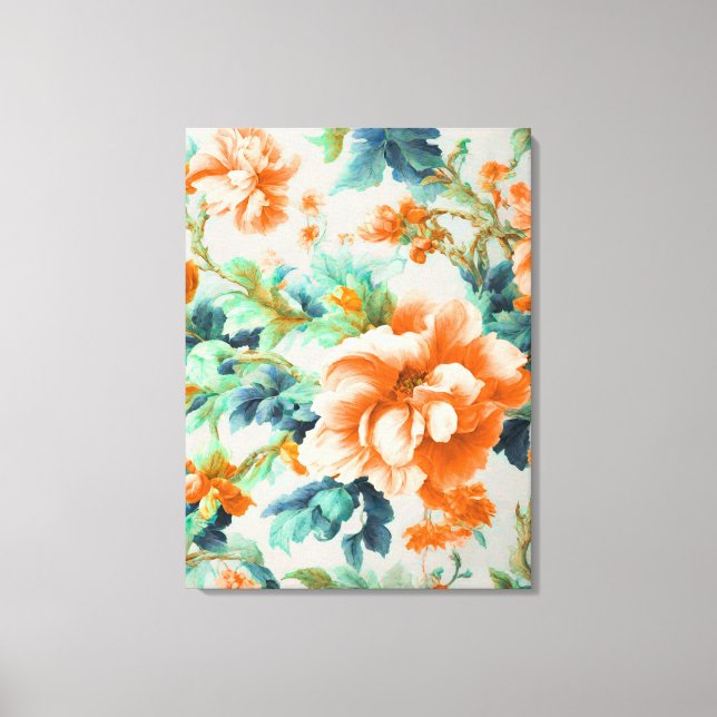 Lienzo Flores doradas y hojas azules y verdes (Anverso)