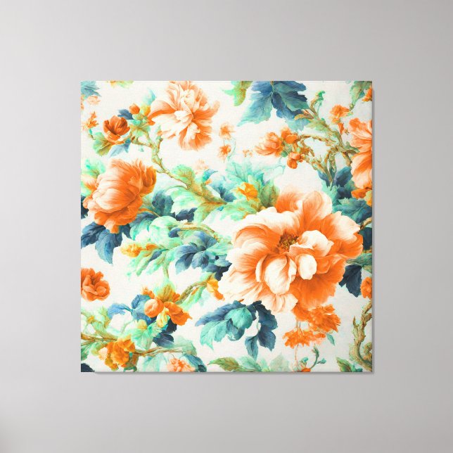 Lienzo Flores doradas y hojas azules y verdes (Anverso)