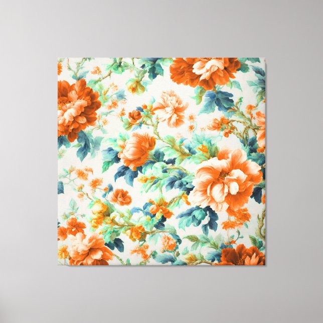 Lienzo Flores doradas y hojas azules y verdes (Anverso)