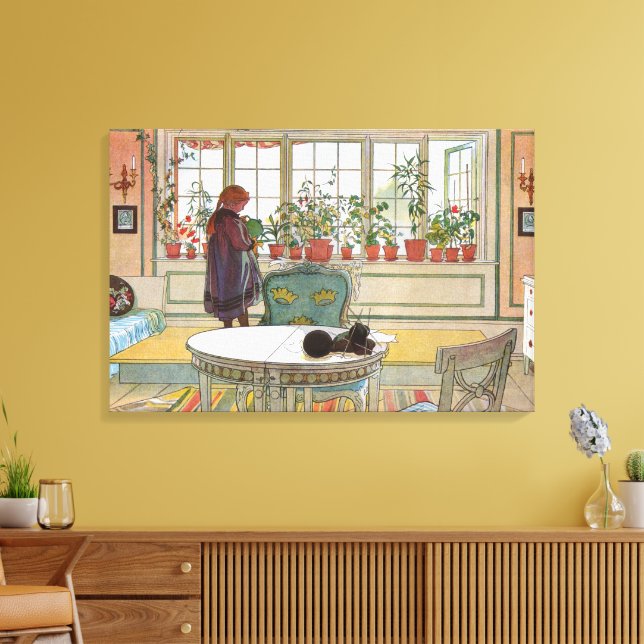 Lienzo Flores en el alféizar de Carl Larsson (Insitu (Sala de estar))