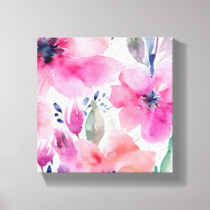 Lienzo Flores en Flor   Flores Rosadas Pintadas con Acuar
