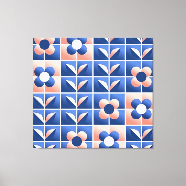 Lienzo Flores estilizadas retro: patrón mosaico. (Anverso)
