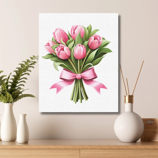 Lienzo Flores florales de vegetación de tulipanes rosados (Bouquet of Pink Tulips Canvas Wall Art)