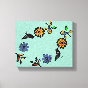 Lienzo Flores folclóricas y pájaros coloridos