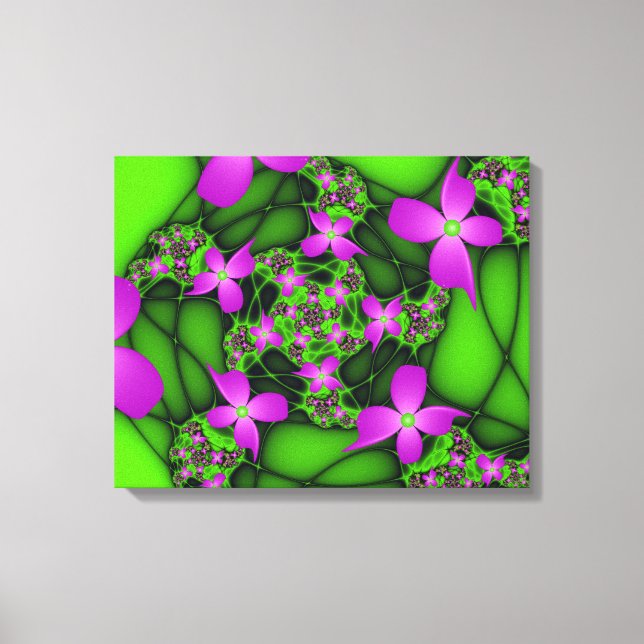 Lienzo Flores fractales abstractas modernas neón rosa ver (Anverso)