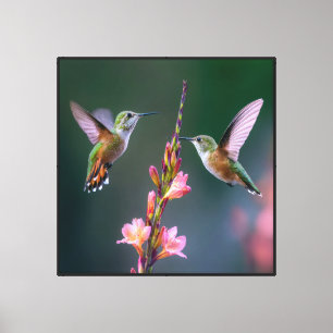 Lienzo Flores Gladiolo Colibríes Irisados Par