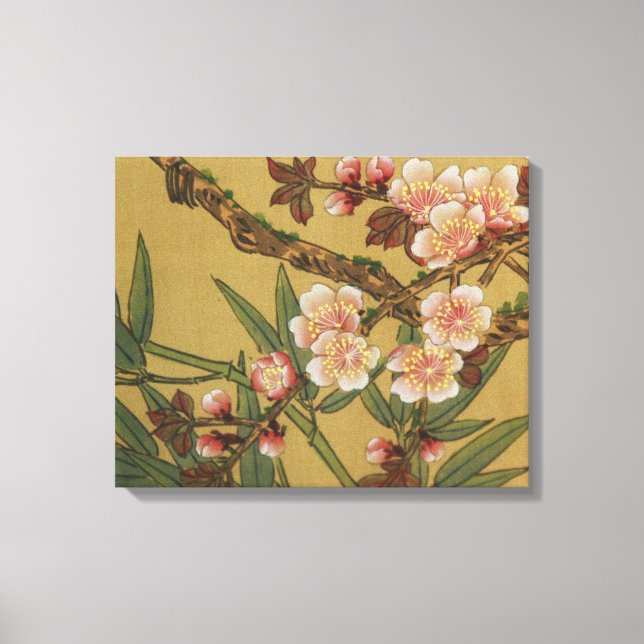 Lienzo Flores Japonesas Asiáticas de Flor de Cerezo Vinta (Anverso)