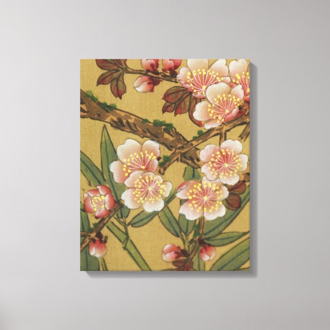 Lienzo Flores Japonesas Asiáticas de Flor de Cerezo Vinta (Anverso)