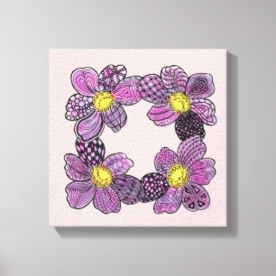 Lienzo Flores moradas con garabatos de estambres amarillo