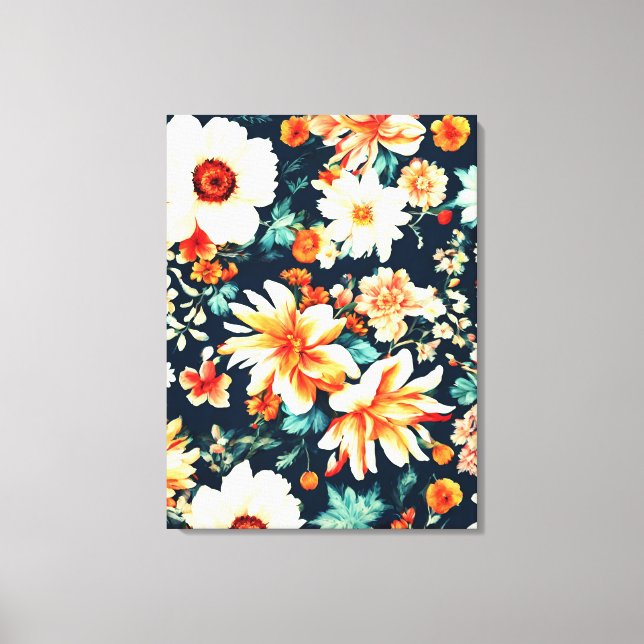 Lienzo Flores Naranjas rojas, blancas y exuberantes (Anverso)