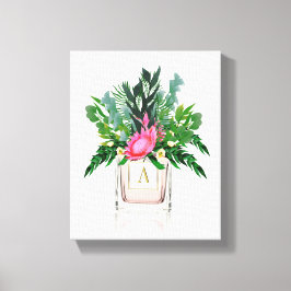 Lienzo Flores Protea Elegante Frasco Perfume Monograma