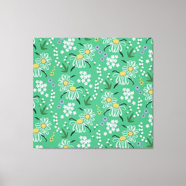 Lienzo Flores Retro, Patrón Botánico Sin Marea. (Anverso)