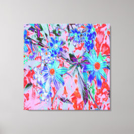 Lienzo Flores retro psicodélicas de Aqua verde y Naranja