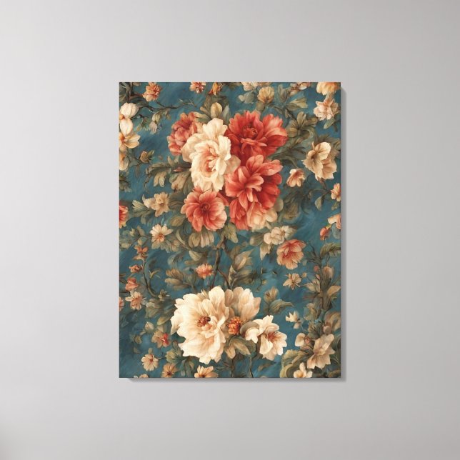 Lienzo Flores rojas de coral exquisito blanco y exuberant (Anverso)