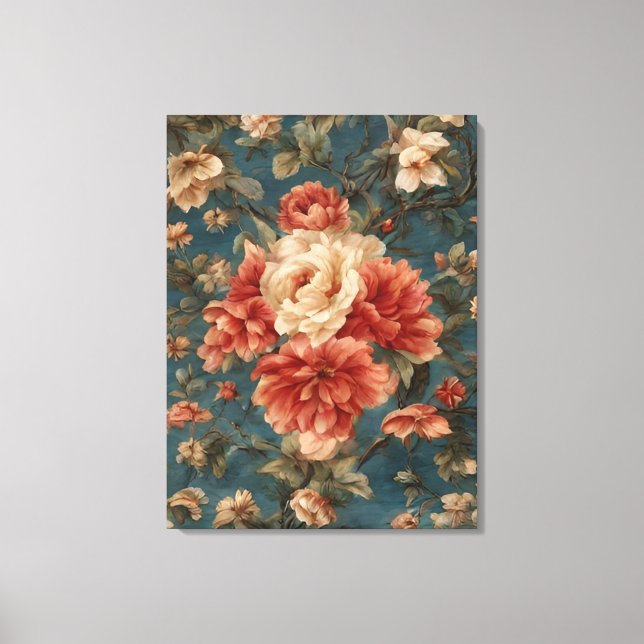 Lienzo Flores rojas de coral exquisito blanco y exuberant (Anverso)