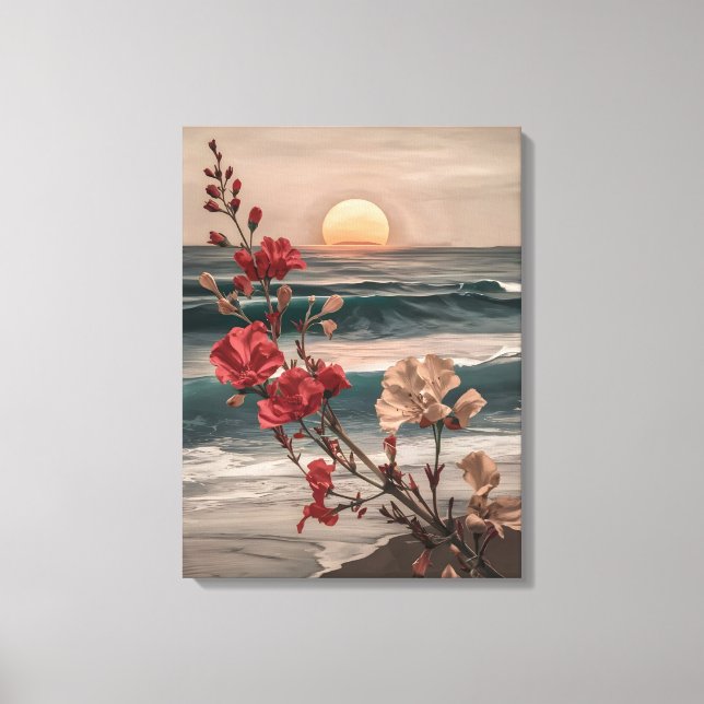 Lienzo Flores rojas y blancas al atardecer (Anverso)