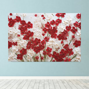 Lienzo Flores Rojas y Blancas con Tallos Verdes – Impasto
