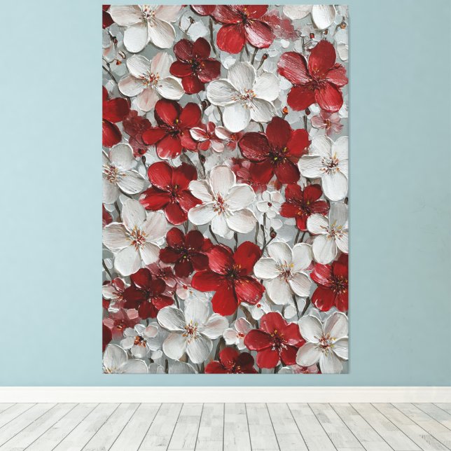 Lienzo Flores rojas y blancas sobre fondo gris Impasto (Insitu (piso de madera))