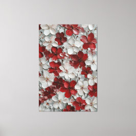 Lienzo Flores rojas y blancas sobre fondo gris Impasto