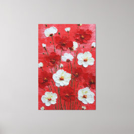 Lienzo Flores rojas y blancas sobre fondo rojo Impasto