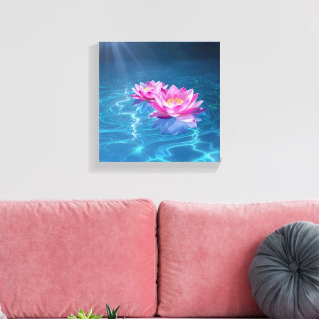 Lienzo Flores rosa de Lotus flotando en agua azul cristal (Insitu (Sala de estar))