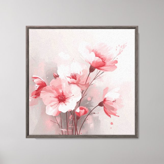 Lienzo Flores rosadas, blancas y grises (Anverso)