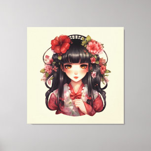 Lienzo Flores rosadas de chica anime