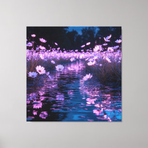 Lienzo Flores rosadas que brillan serenamente en el agua